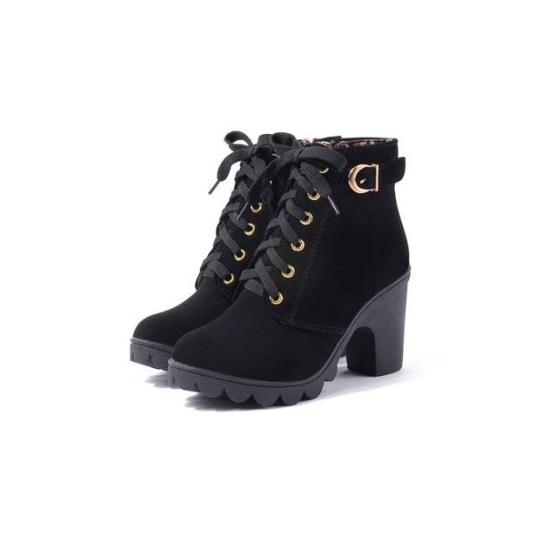 Women Fashion Casual Shoes High Heel Boots - black
