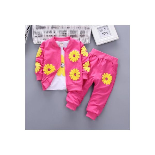 Girl Petal 3psc Set Tracksuit - Deep Pink