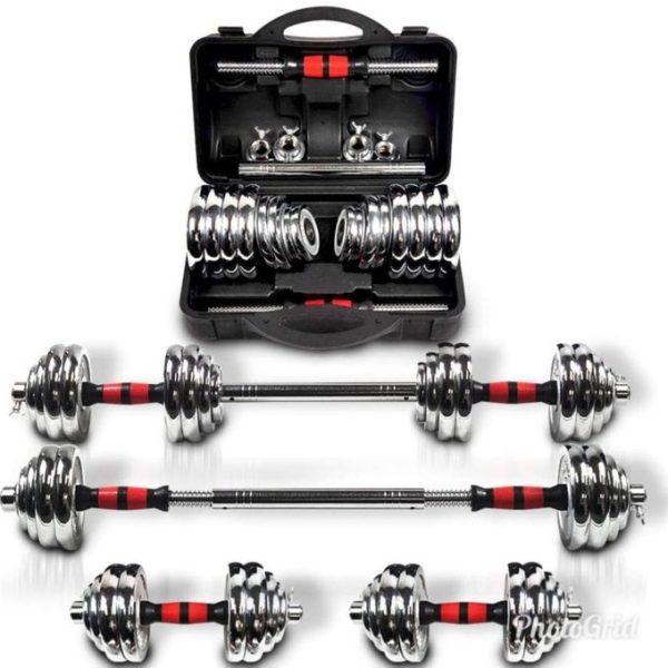 Weight Gain With Essie 30KG Boxed Chrome Dumbbell With Barbell Extension