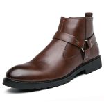 Men Leather Boots Ankle Martin Chelsea Boots Pointed Brown