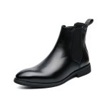 Men Leather Boots Ankle Martin Chelsea Boots Pointed Black