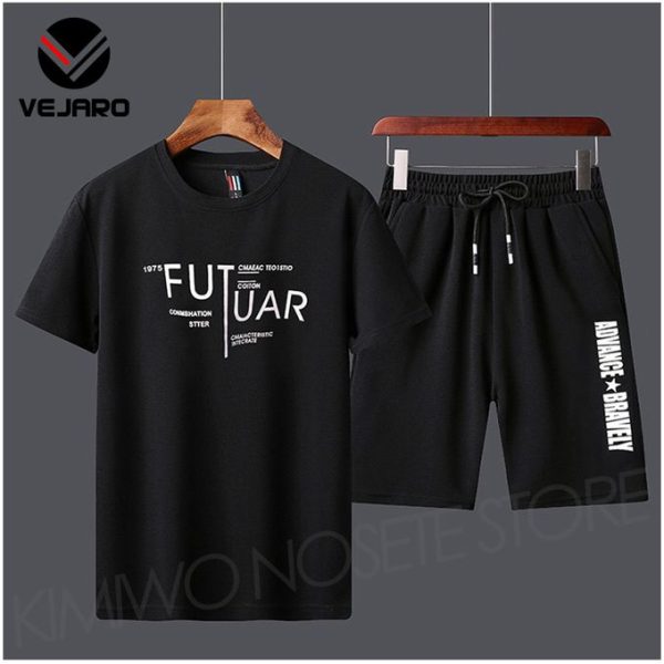 Vejaro T09 Men's 2 In 1 Short Sleeve T-Shirt & Shorts Set-Black
