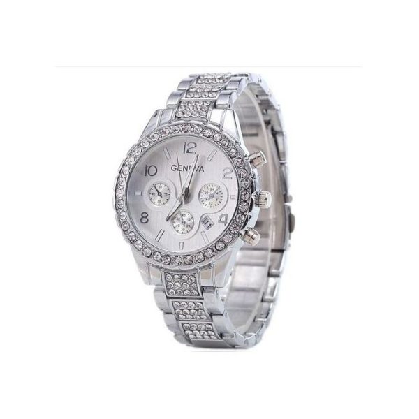 Geneva Elegant Rhinestones Design Wristwatch For Women - Silver