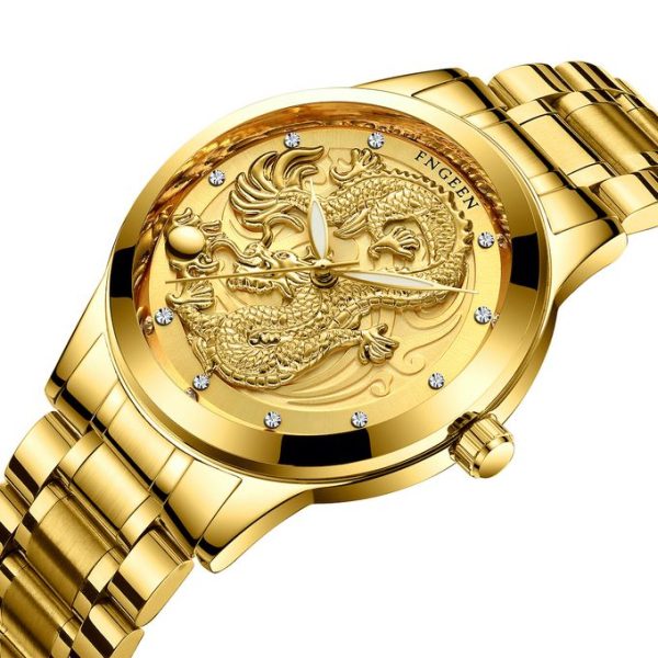 Fngeen Men's Luxury Diamond Waterproof Quartz Watch - Gold